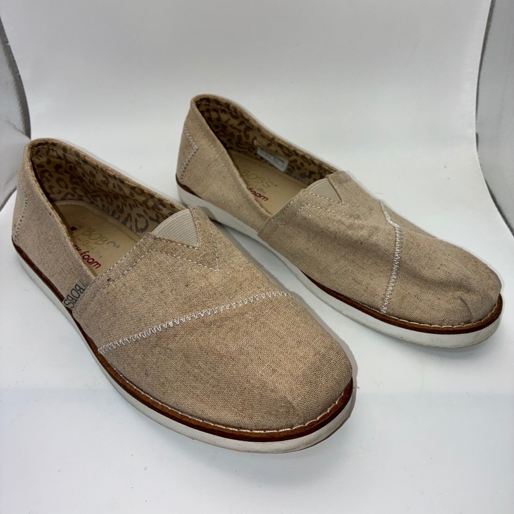 Skechers BOBS Womens Memory Foam Canvas Slip On Flats Tan 113167 Size 8.5